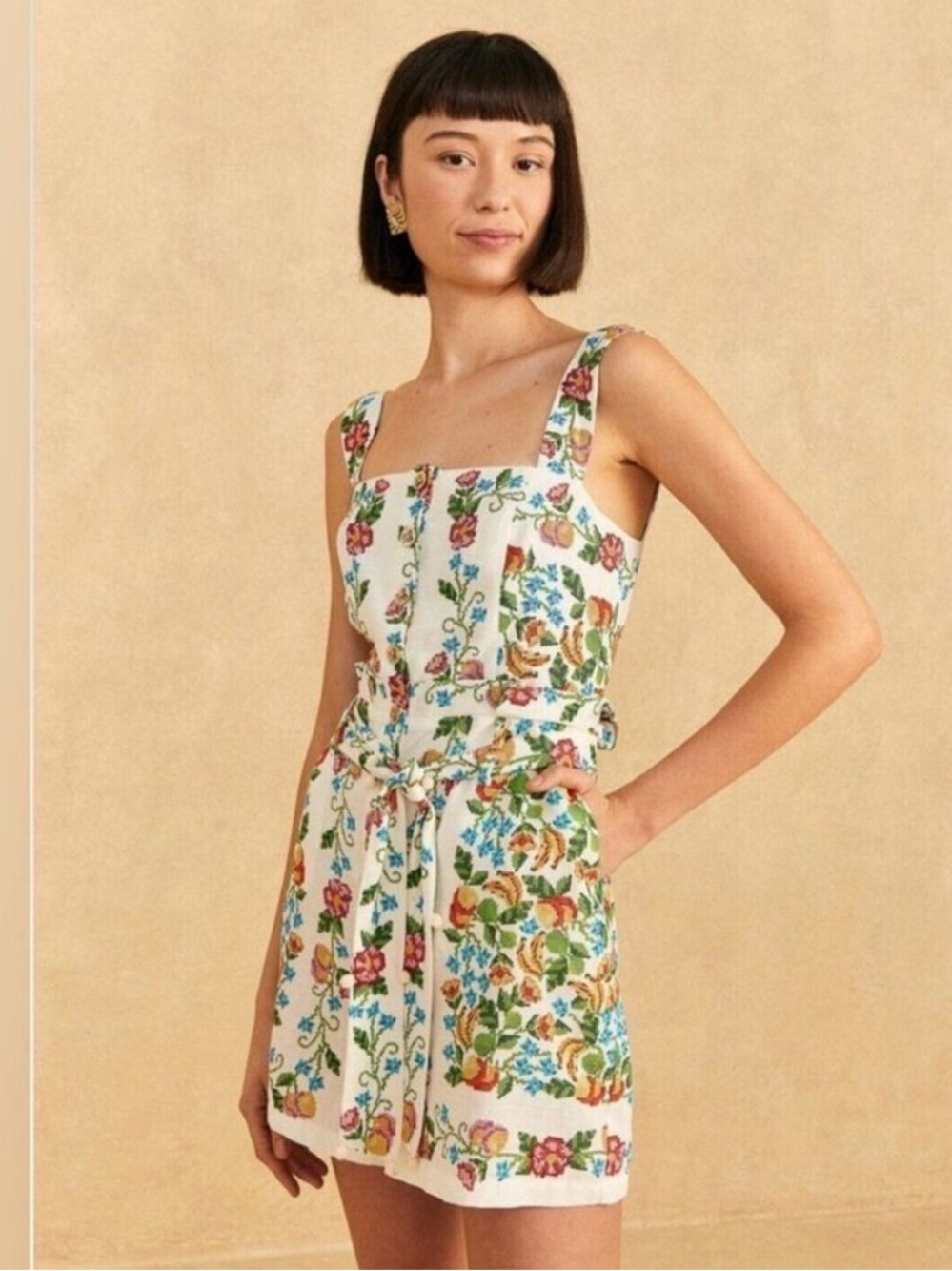 Farm Rio White Floral Embroidered Romper